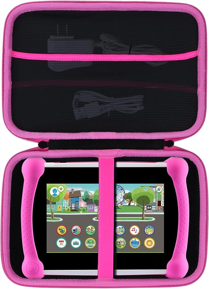 Storage Case Compatible with Leapfrog LeapPad Academy/LeapPad Ultimate/Epic Academy Edition 7-Inch Touchscreen Learning Tablet (Black + Pink Case)