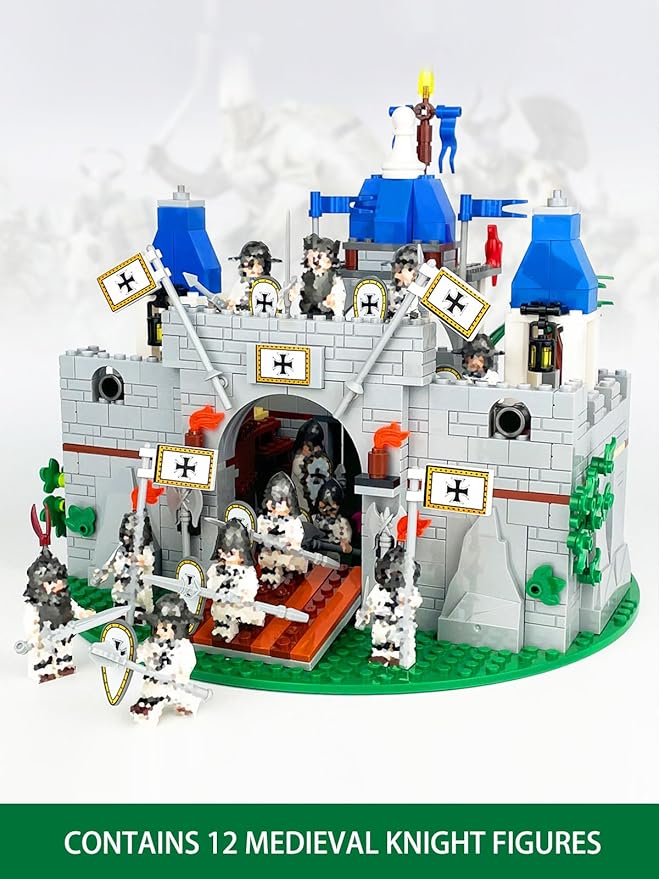 Medieval Knight Castle Building Blocks Set – Comes with 12 Knights Figures , Compatible with Lego Medieval Town Square House Toys , for Adults & Children Ages 6+