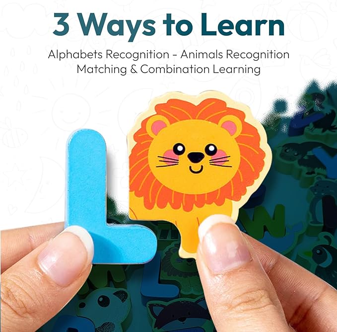 Animal Letter Combination Puzzle. 52 Pieces of Wooden Letters and Animals, Alphabet Puzzle, Montessori Toys Wooden Puzzles for Kids 3-5, Toddler Preschool Learning