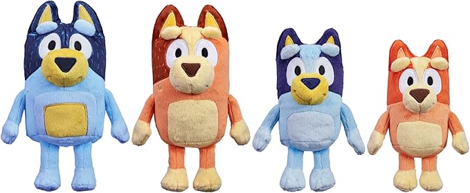Bluey Heeler Family Stuffed Animal Set of 4, 7-8”, Soft, Bingo, Bandit, and Chilli Plush Figure Toys, Cuddly Plush Toys for Kids Ages 3+