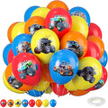 Monster Truck Balloons, 12 Inch Red Yellow Blue Orange Balloons Colorful Truck Theme Printed Latex Balloon Bouquet for Monster Truck Party Baby Shower Wedding Birthday Party Supplies