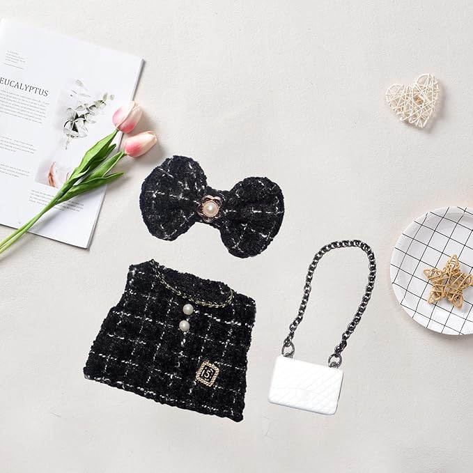 17cm Doll Clothes Dress Hairpin 3 Piece Set Luxury Accessories Outfit Set for 17cm Dolls(NO Doll)(Colorful Shirt+Bow Hairpin+Bag)