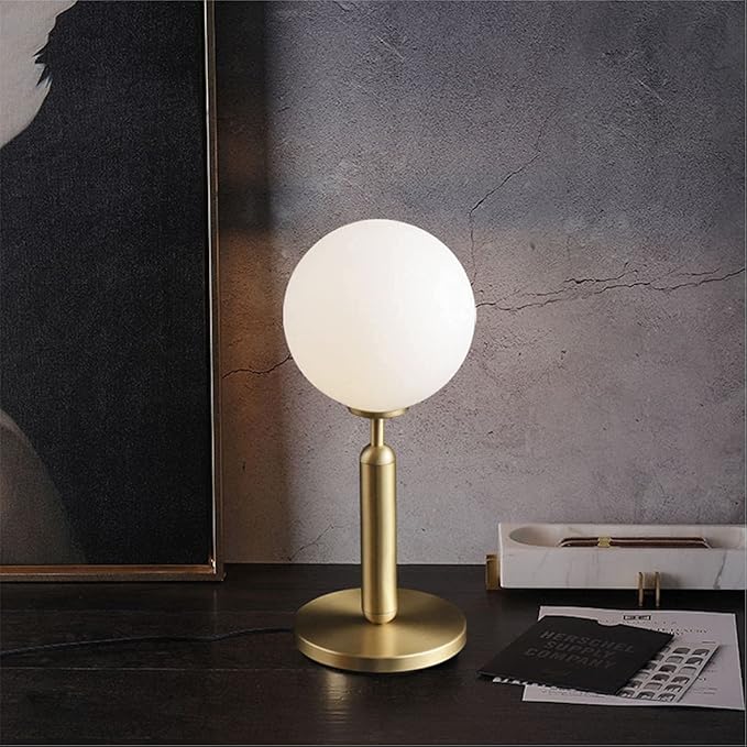 KCO Lighting Modern Gold Metal Table Lamp Mid Century Bedside Table Lamp with Matte Globe Golden Indoor Standing Light for Bedroom Vanity Living Room