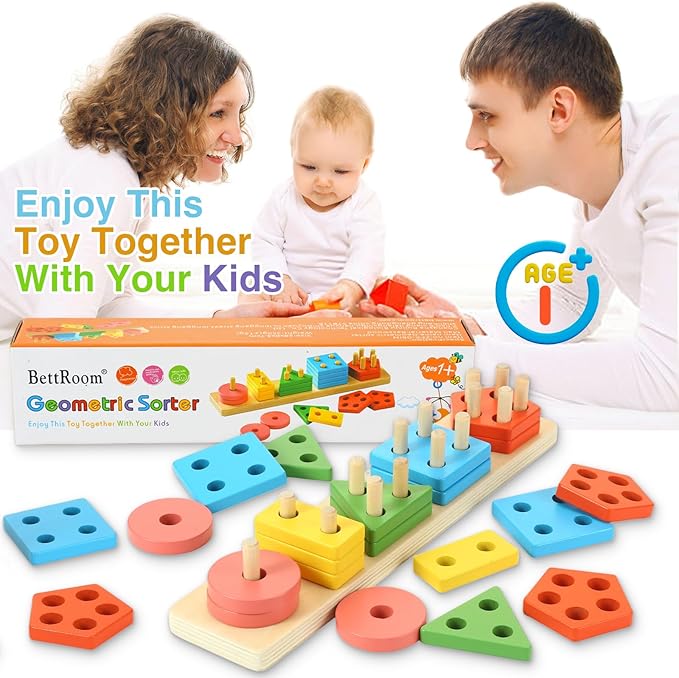 Toddler Toys for 1 2 3 4 5 6 Year Old Boys Girls Birthday Gifts,Montessori Wooden Educational Toys for Kids Learning Puzzles Shape Sorter Toy