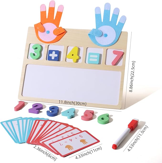 Montessori Math Board Toy - Double-Sided Finger Counting & Number Tracing Board Number Blocks, Wooden Math Manipulatives for Kids Ages 3-6, Preschool Classroom Homeschool Educational Games