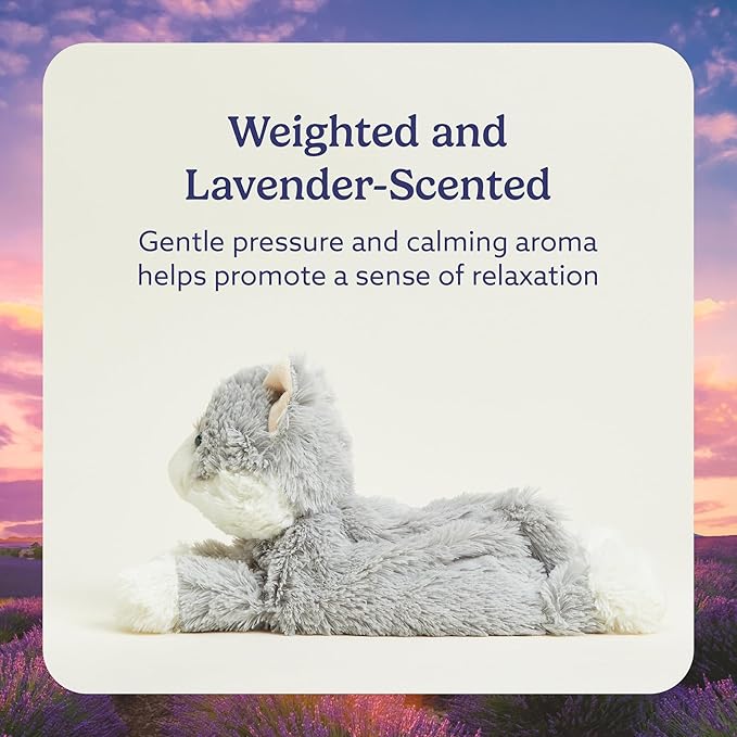 warmies Microwavable & Weighted Stuffed Animals, Laying Down Gray Cat - Heated Stuffed Animal Plushie for Warmth & Comfort - Cute Soft Plush Toys for Boys, Girls, Babies & Toddlers