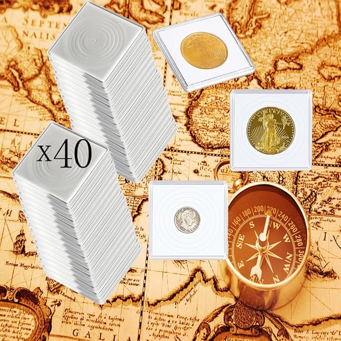 Coin Capsule Coin Snap Holder 2 x 2 Inch Half Dollar Coin Holder, Coin Cases for Collectors Coin Sleeves Collectors for Coin Collection Supplies (White Foam Gasket, 40)