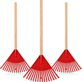 Macarrie Pack of 3 Kids Rakes with Hardwood Handle Lawn Garden Rake for Kids Gifts to Sweep Fall Leaves in Lawn and Tidying up The Garden Made of Wood and Plastic, 34.6 Inch(Red)