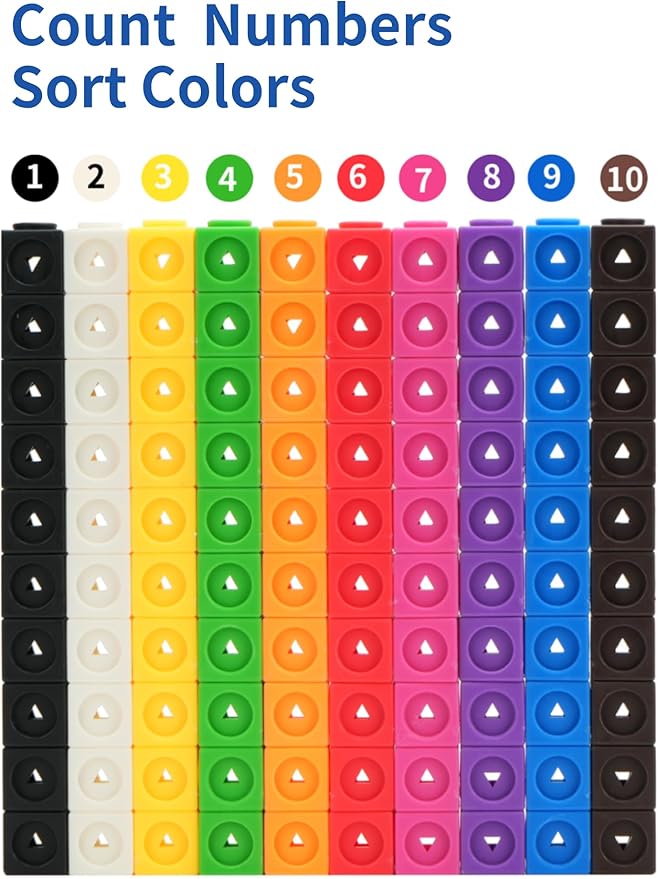 BenBen Math Manipulatives Blocks, 100pcs Number Counting Cubes, with 15 Game Cards & Storage Bag, 3-8 yrs Kids STEM Educational Toys, Homeschool Preschool Kindergarden Learning Activity Supplies