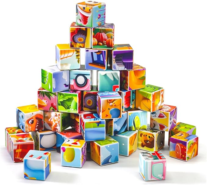 Magnetic Blocks Toys for Toddlers, Pack of 6 Random Themed Puzzles Bundle, Total 36 PCS of Blocks in 36 Patterns, Magnetic Tiles for Kids Ages 3-5, Preschool STEM Educational Sensory Toys