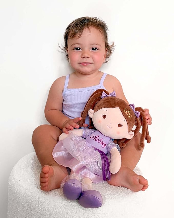 LeyaDoll Soft Baby Doll Toys (16''), My First Baby Rag Doll for 1 Year-Old Girl Birthday Gift, Christmas Plush Toys Gift for Toddler Kids Infants-Daydream-Princess-Coral-Violet