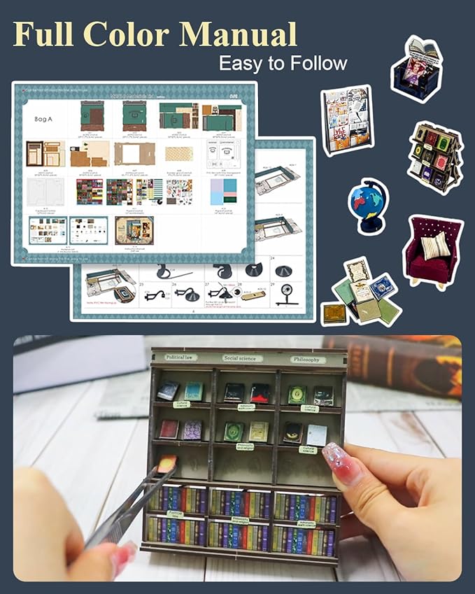 Book Nook Kit Soul Bookstore, DIY Wooden Booknooks Kit for Adults Women Teens, Bookshelf Diorama Miniature Scenes Insert Decor with LED Light, Miniature House Kit Bookstore Model Gifts