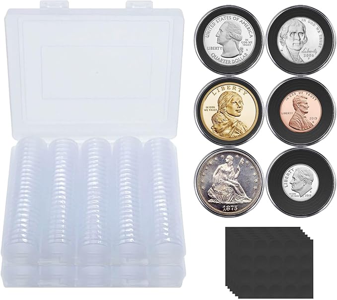 240 pcs 30mm Coin Capsules Coin Holders for Collectors, with Foam Gasket and Plastic Storage Organizer Box, 6 Sizes (17.9/19.1/21.2/24.3/26.5/30mm) Coin Case for Coin Collection Supplies (Black)