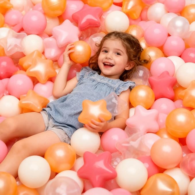 GOGOSO Ball Pit Balls for Toddlers Phthalate-Free BPA-Free Non-Toxic Crush Proof Soft Plastic Play Balls Baby Kids Shape Tent Pool Playhouse Playpen Party Decor,Creamy Pink Pearl Gold Clear,200PCS