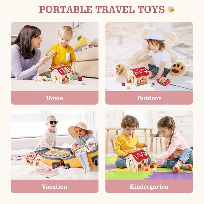 let's make Wooden Activity Cube 10-in-1 Montessori Toys Multi-Functional House Educational Toys Sensory Learning Activity Cube for Toddlers Babies 1st Birthday Gift