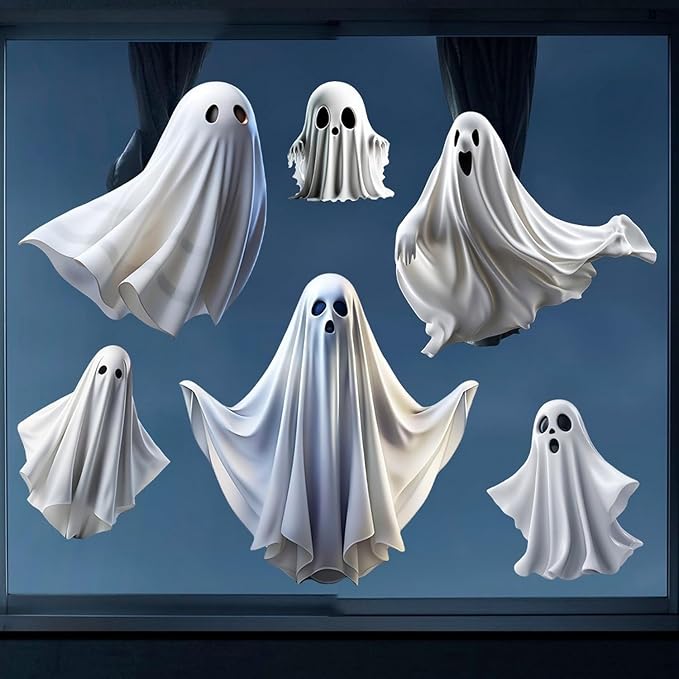 1 Sheet Halloween Ghost Window Clings for Glass Windows Cute White Little Ghost Double Sided Window Stickers Halloween Window Clings for School Home Office Decoration Party Supplies