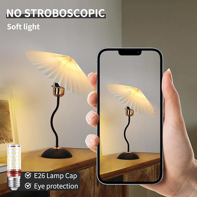 Arts Bedside Table Lamp for Bedroom, Cute Small Pleated Lamps for Nightstand, Vintage Lamp with Umbrella Shade, Decor Desk Reading Lamps for Living Room Kids Room Dorm Office with E26 LED Bulb