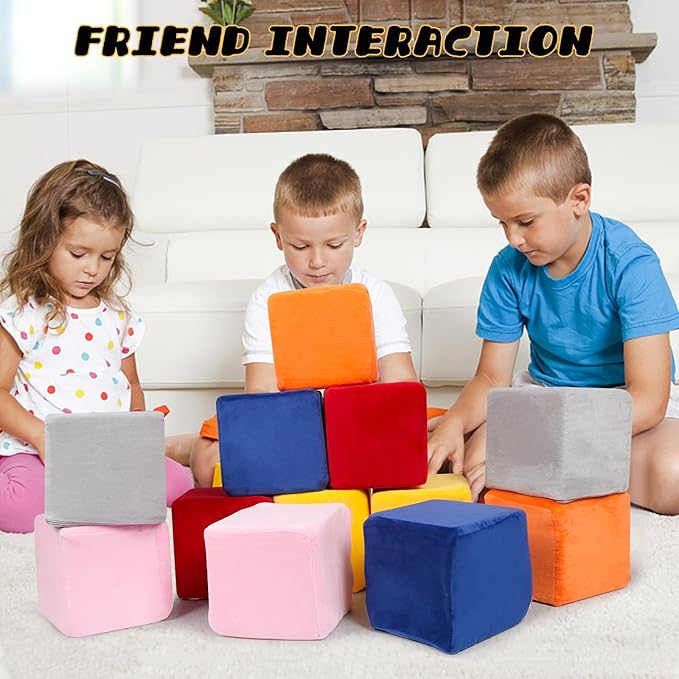 Foam Blocks for Toddlers, 5.5" Soft Building Blocks for Toddlers Colorful Stacking Blocks for Kids - 12 Pieces
