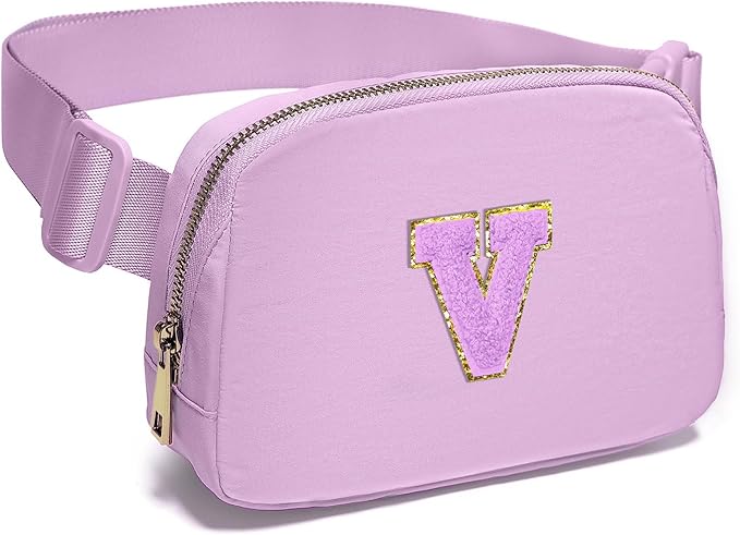 Gitus Gifts for 8 9 10 11 12 Year Old Girls Belt Bag Fanny Pack Crossbody Bags with Initial Letter Patch Cute Stuff Birthday Gifts for Teen Girls Women Personalized Trend Stuff (Lavender-V)