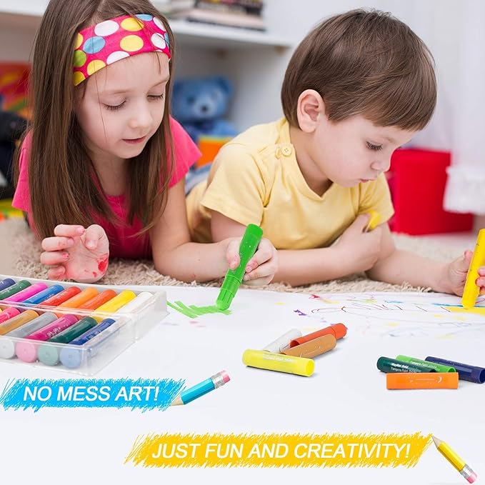 Tempera Paint Sticks - 12 Bright Colors, Quick Drying, Easy to Color and Washable Crayons for Kids and Students