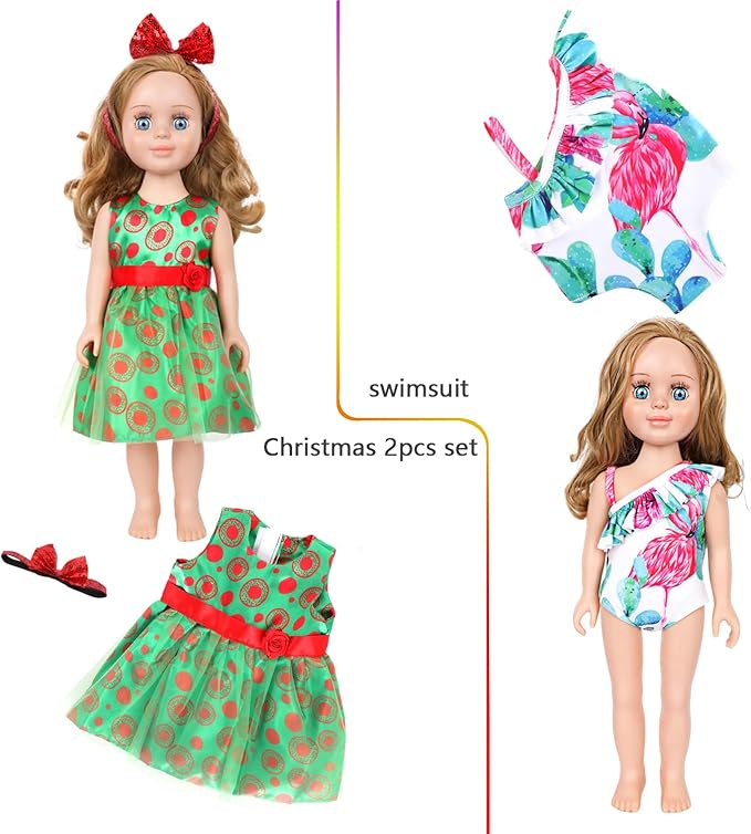 MSYO 10 Sets (20 Pcs) Doll Clothes for 17 - 18 Inch Dolls, Diverse Outfits (Sporty Dress, Floral Dress, Flamingo Swimwear) & Casual Wear, Fashion Dress - Up Set