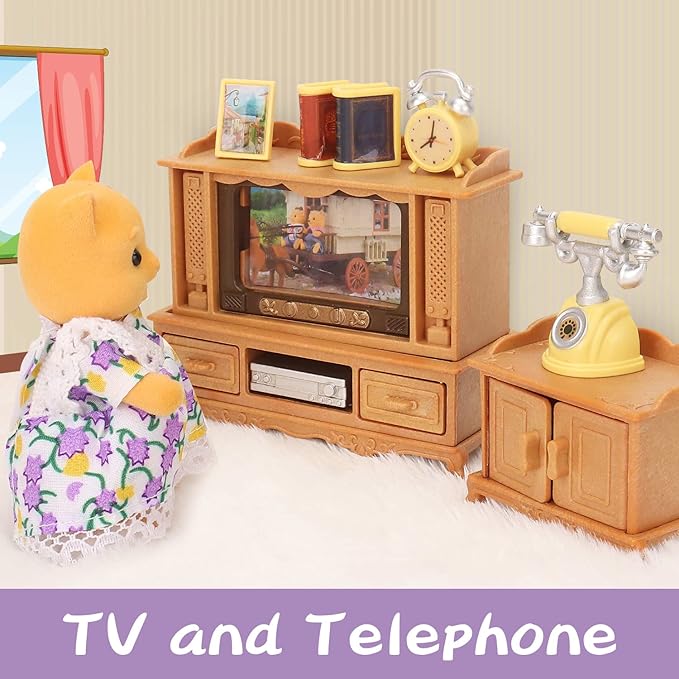 Dollhouse Furniture Set for Kids Toys Miniature Doll House Accessories Pretend Play Toys for Boys Girls & Toddlers Age 3+ with Living Room, Sofa, TV...