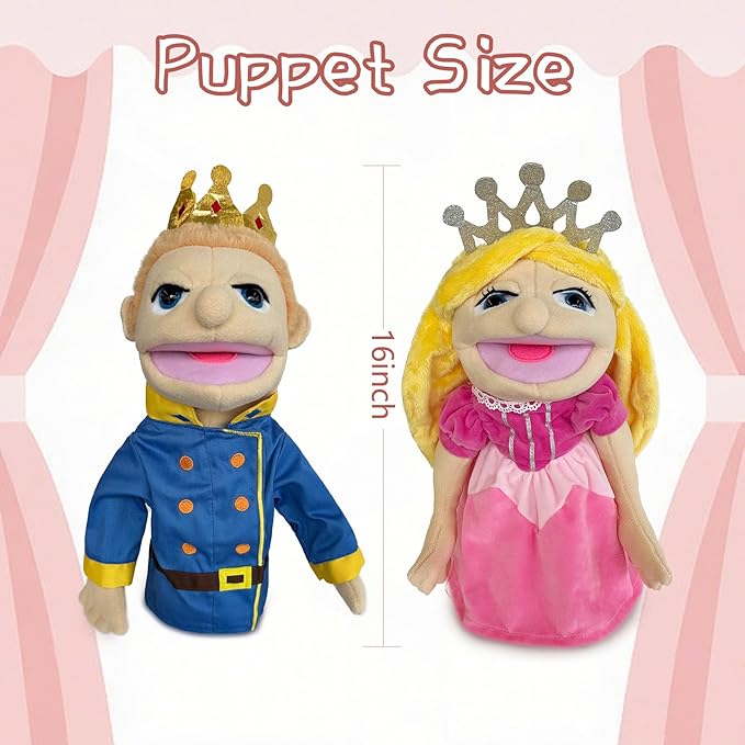 Hand Puppets Professional Characters, Princess and Prince Role-Playing Storytelling Hand Puppet for Kids Age 4-8 Puppets with Movable Mouths and Control levers