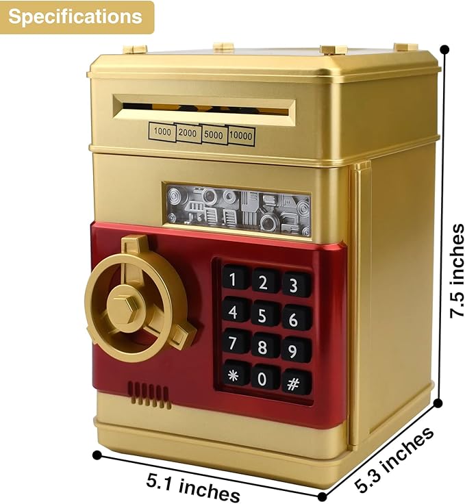 Piggy Bank for Kids, ATM Electronic Password Cash Coin Bank, Money Saving Box for Kids, Boys Girls Birthday Gift (Gold)