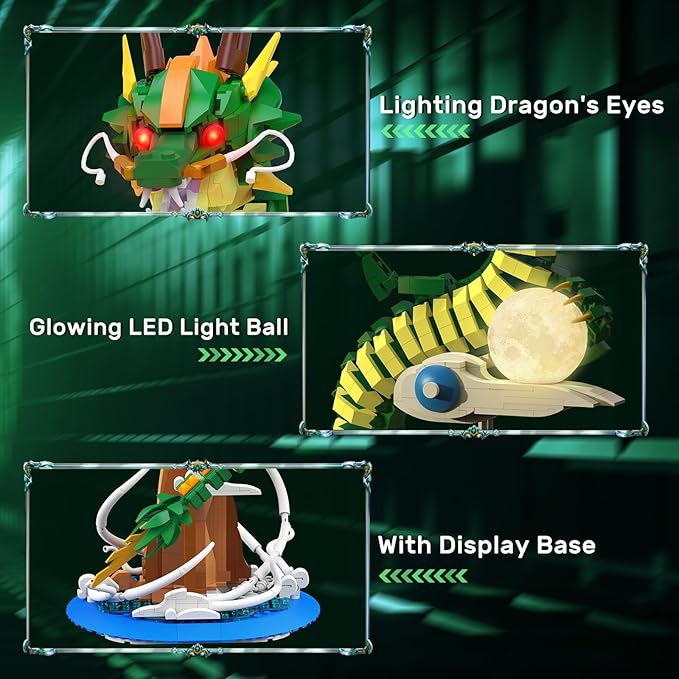 NUTCRACKER Dragon Building Blocks Set for Adult, Lighting Dragon Building Display Model with Light Ball, Cool Animal Dragon Toy Building Set, Easter Birthday Gifts for Boys Girls 14+ (1364 Pieces)