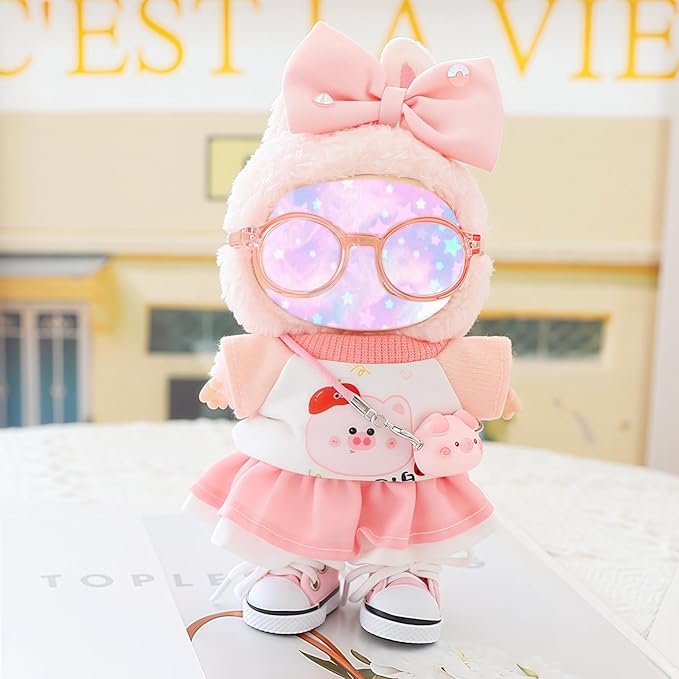 17cm Doll Clothes Set, 6 Pieces Dress Skirt Outfit Set for 6.7inch Doll Suit, Cute Fashion Bowknot Shoes Clothes Accessories for 1st/2nd/3rd Gen Dolls Play & Display Pink