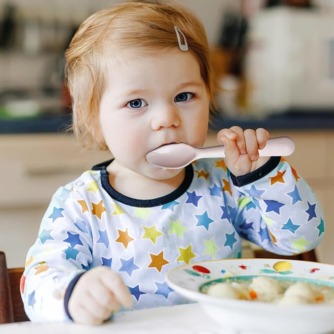12 Pcs Kids Spoons and Forks Toddler Utensils Plastics Reusable Silverware Baby Cutlery Set Feeding Dinnerware Utensils BPA Free Microwave Dishwasher and Freezer Safe- Purple