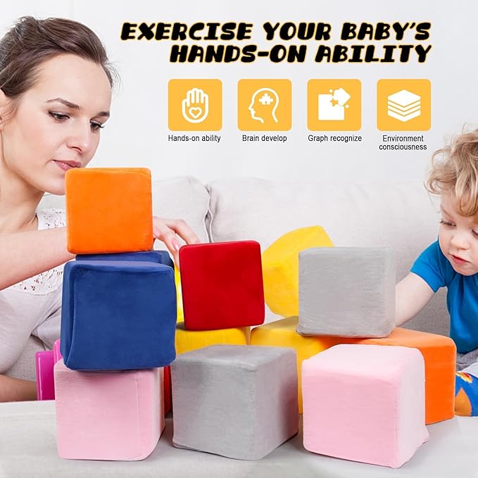Foam Blocks for Toddlers, 5.5" Soft Building Blocks for Toddlers Colorful Stacking Blocks for Kids - 12 Pieces