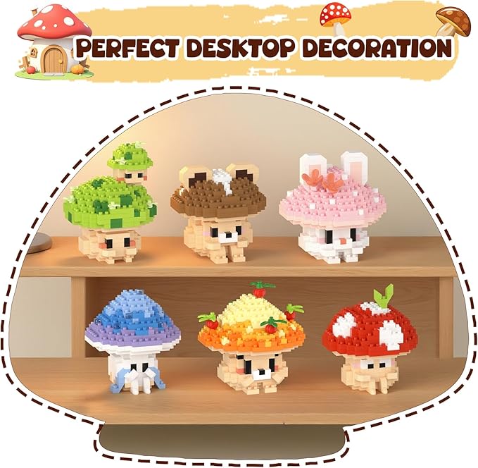 6 Cute Mushroom DIY Models (Animals & Plants), Educational STEM Toys, Creative Desk Decor & Collectible Gifts for Kids Age 8+ & Adults, Ideal for Birthday & Christmas
