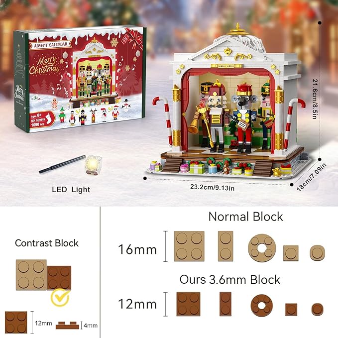 HOGOKIDS Advent Calendar 2025 Nutcracker Theater Building Set with Light, 24 Day Christmas Countdown Calendar 3.6 Mini Building Block Toy with 4 Nutcracker & 8 Minifigures, Gift for Adult Girl Boy 10+