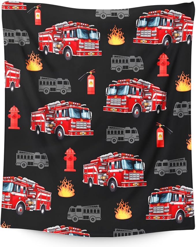 Boys Fire Truck Blankets Cute Throw Blankets Gift for Kids Adults, 50x60 Inches Lightweight Warm All Season Throw for Sofa Couch Bedroom
