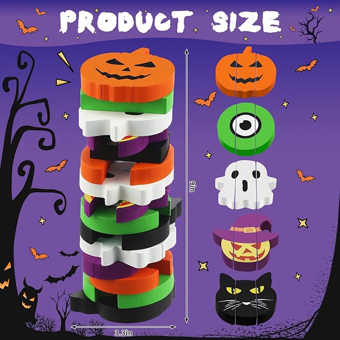 Halloween-Themed Wooden Block Stacking, The Joy of Family and Party, Halloween Party Gothic-Style Birthday Gifts (Pumpkin)