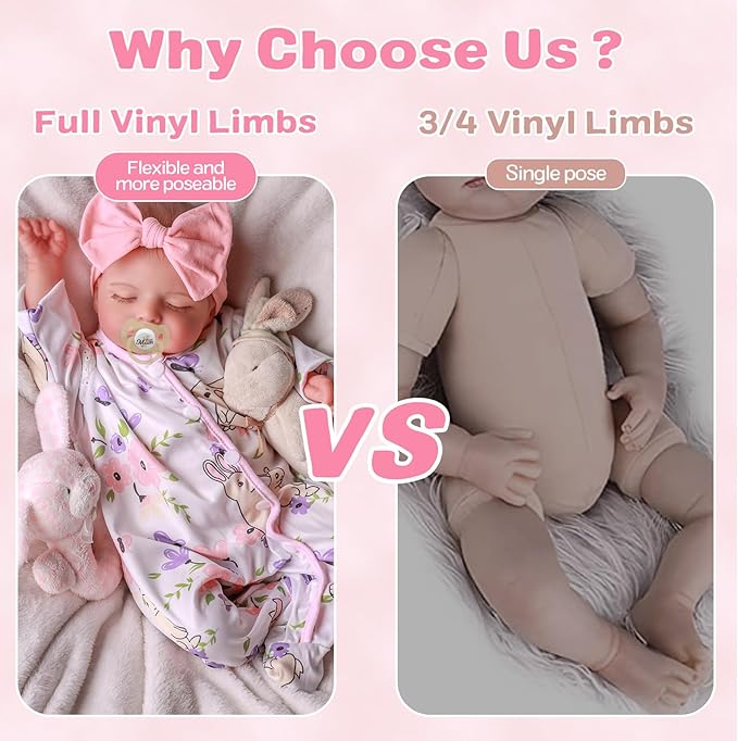 BABESIDE 20-Inch Lifelike Reborn Baby Doll with Vinyl Body – Realistic Poseable Newborn Doll with Accessories for 3+ Year Old Girls – Perfect for Pretend Play and Collecting
