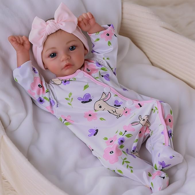 BABESIDE 18-Inch Reborn Baby Doll Girl – Realistic Lifelike Bebe Reborn de Silicona with Bunny Outfit, Magnetic Pacifier, Bottle, Diaper & Birth Certificate, Real Life Baby Dolls Gift for Kids