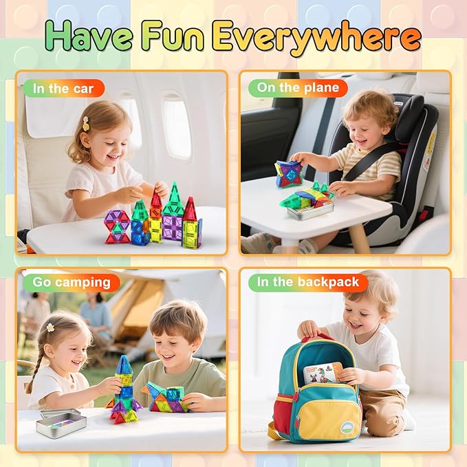 CS COSDDI 42PCS Magnetic Travel Toddler Set with Iron Storage Box, Mini Magnetic Blocks Kids Toys, Portable Magnetic Blocks Building Kids Toys for 3-5 Year Olds Boys Girls Birthday Gift