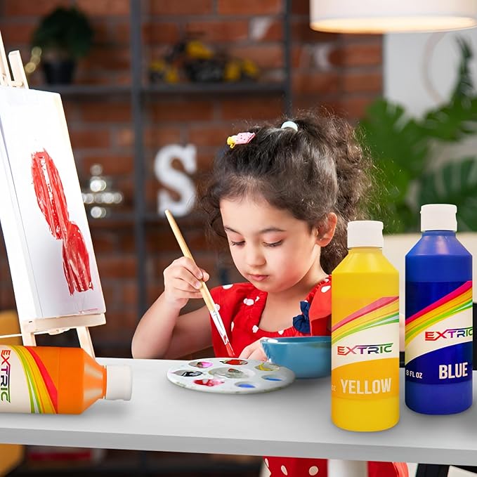 EXTRIC Washable Paint for Kids 6 Color, Non-Toxic Tempera Kid Paint 8 oz Bottles, Vibrant Pigments, Easy-Clean Toddler Paints, Kids Painting Set Arts and Crafts Supplies