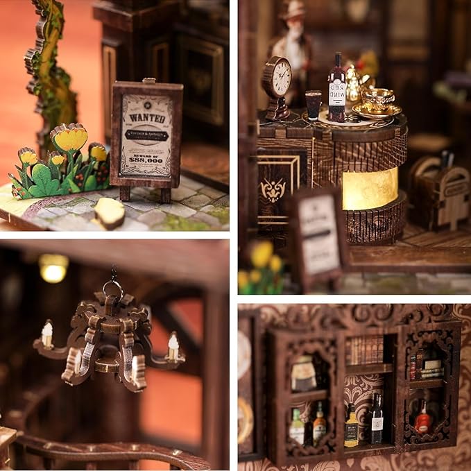 [2025 New] Coffee House Book Nook Kit with Dust Cover & LED Light, DIY Miniature House Kit Toy, 3D Wooden Puzzle Bookshelf Decor Building Kit, Birthday Gifts for Family & Friends