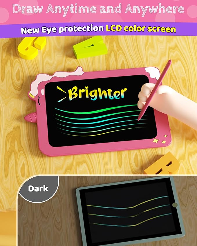 TEKFUN LCD Writing Tablet for Kids, 8.5 Inch Unicorn Doodle Board, Drawing Tablet, Reusable Electronic Pads Educational and Learning Toy Gift for 3-8 Years Old Boy and Girl (Pink)