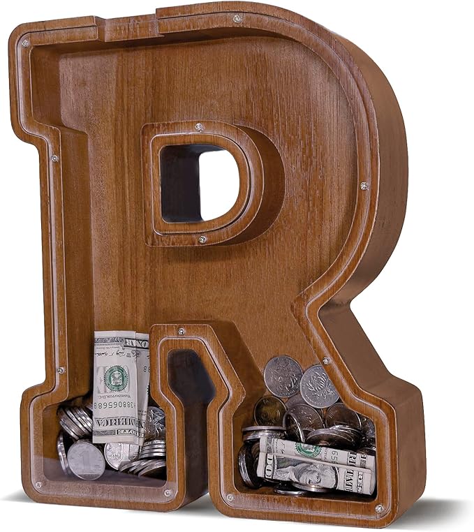 Wooden Letter Piggy Bank for Kids Larger Letter Piggy Bank for Boys and Girls Personalized Piggy Bank Initial Coin Bank Wood Kids Money Bank for Birthday and Festival