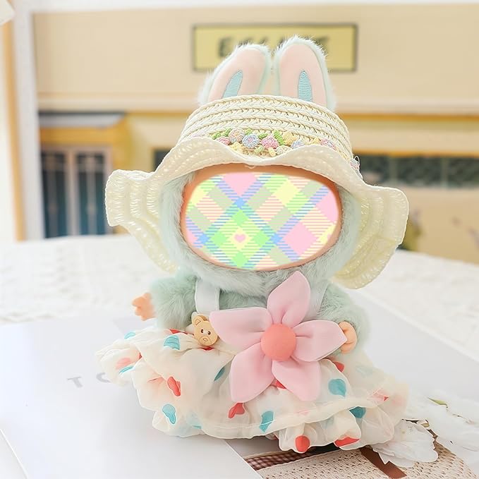 Clothes for Dolls Accessories (No Doll), Kawaii Hat Skirt Outfit Set 3 Pieces for 15cm 17cm Doll Suit, Stylish Flower Dolls Hat Clothing Set Replacement Beige
