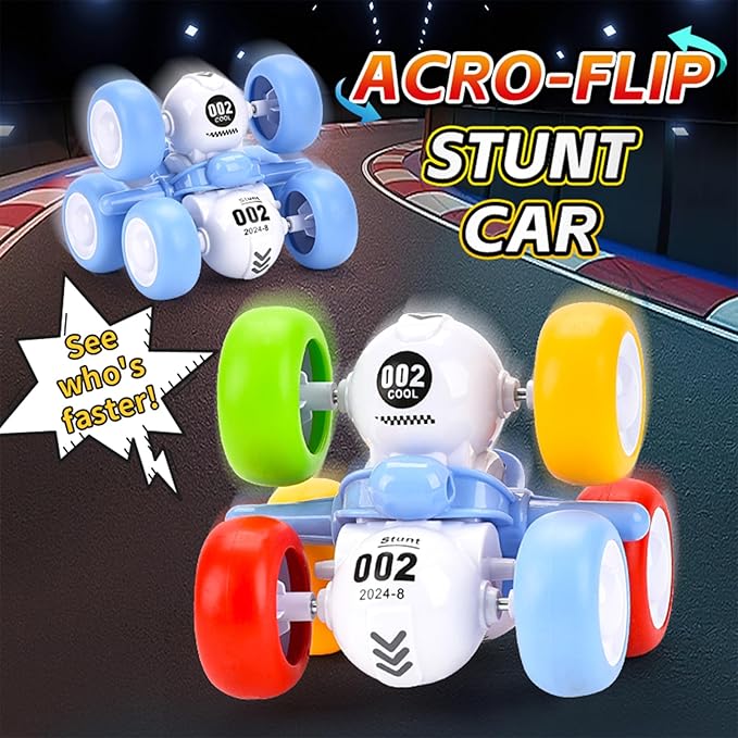 Pull Back Truck for Toddler Boys for Ages 3-5,6 Rounds Inertia 360° Rotating Stunt Car Toys 3 4 5 6 Year Old Kids,Push and Go Vehicle Toy Party Favors for Boys Girls Birthdays Present (Yellow)
