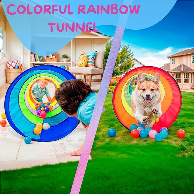 Kids Play Tunnel Tent for Toddlers, Colorful Pop Up Crawl Tunnel Toy for Baby or Pet, Collapsible Gift for Boy and Girl Play Tunnel Indoor and Outdoor Game Rainbow