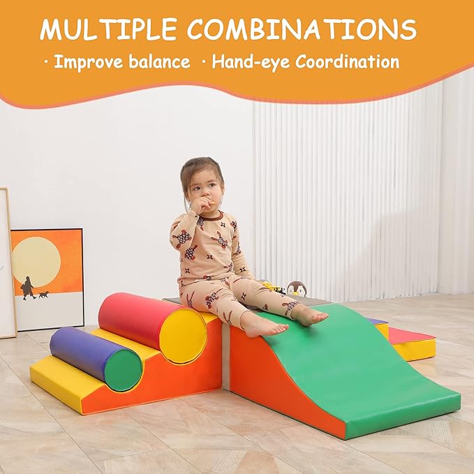 TOLEAD Toddler Foam Climbing Set Indoor - Kids Climb & Crawl Soft Activity Playset - Toddler Climber Gymnastics Equipment for Walking in Balance