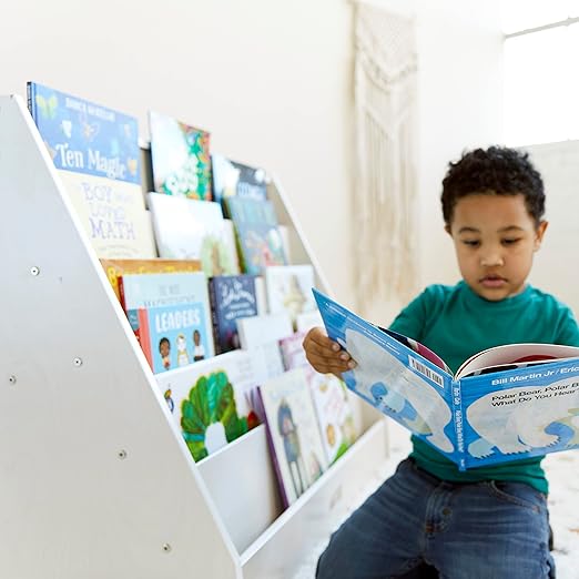 ECR4Kids Single-Sided Book Display, Classroom Bookshelf, White Wash