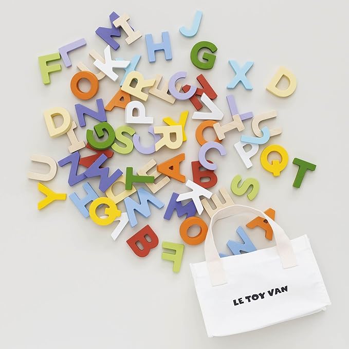 Le Toy Van - Wooden Letters in a Bag Toy, Plastic Free | Suitable for Age 18+ Months