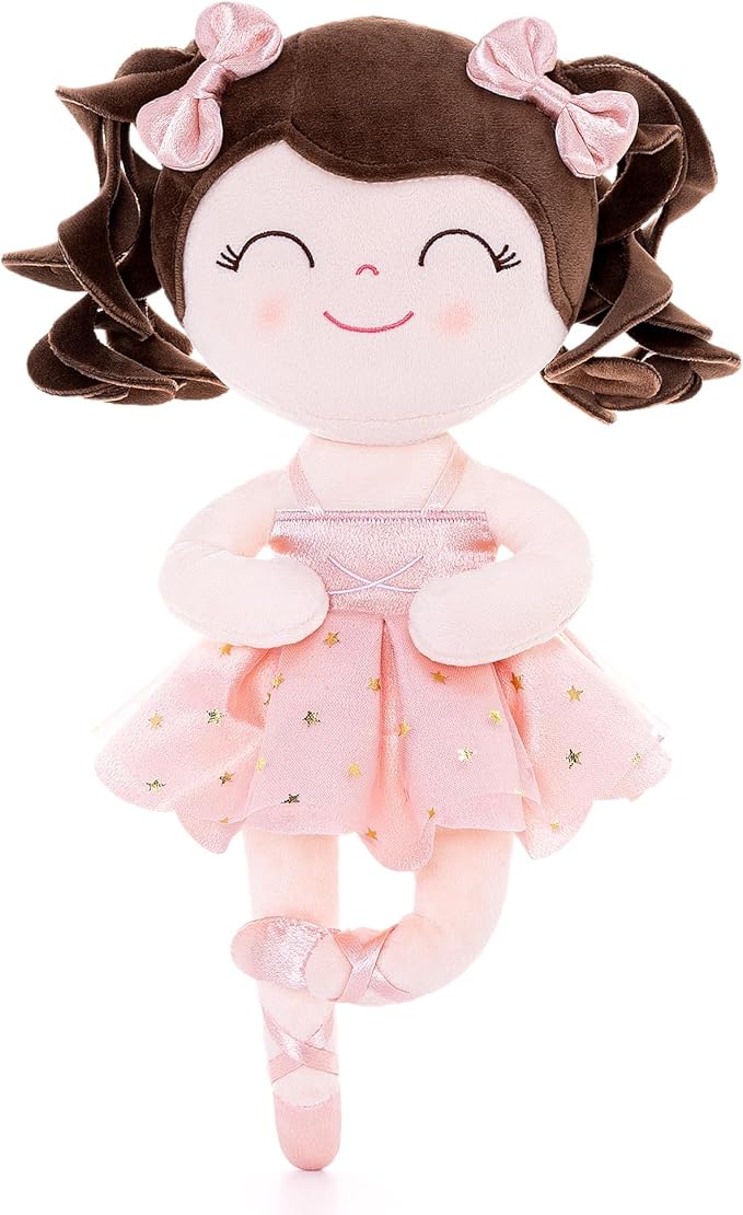 Gloveleya Baby Dolls Soft Snuggly Curly Hair Ballerina Doll First Baby Girl Gifts Plush Ballet Doll with Lace Mesh Dress Pink 14inches Ballerina Series